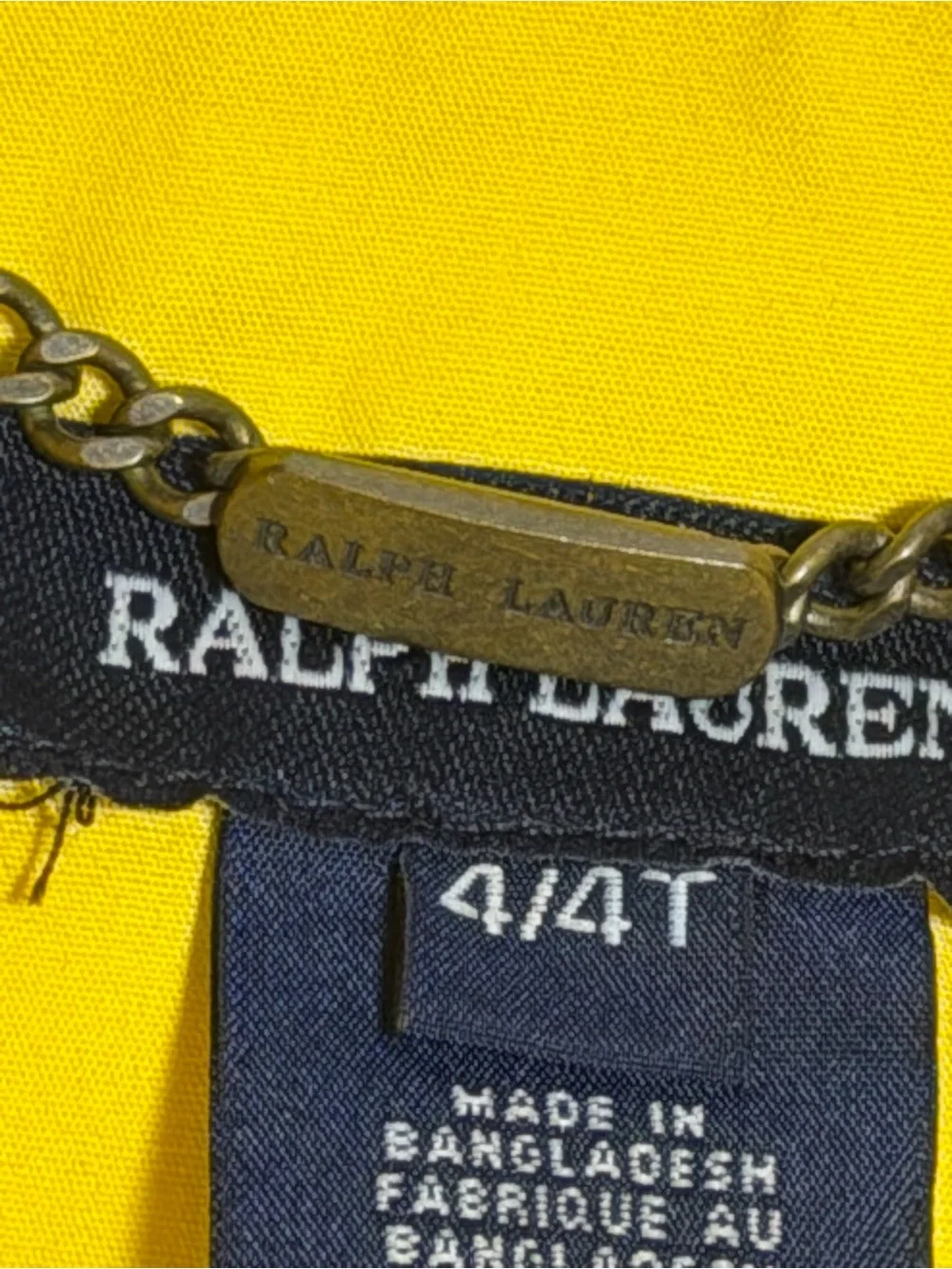 Ralph Lauren Girls Yellow Hooded Raincoat Jacket 4T Cotton Button Front Hood